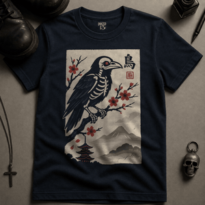 Japanese Crow T-shirt (New Style) - True Navy - S - Inked 13 Ltd Unisex alternative tattoo apparel