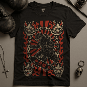 Japanese Dinosaur Tattoo T-Shirt - Black - S - Inked 13 Ltd Unisex alternative tattoo apparel
