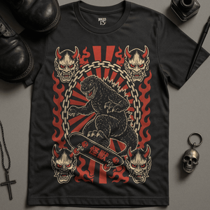 Japanese Dinosaur Tattoo T-Shirt - Dark Grey - S - Inked 13 Ltd Unisex alternative tattoo apparel
