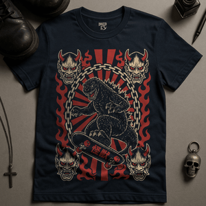 Japanese Dinosaur Tattoo T-Shirt - Navy - S - Inked 13 Ltd Unisex alternative tattoo apparel