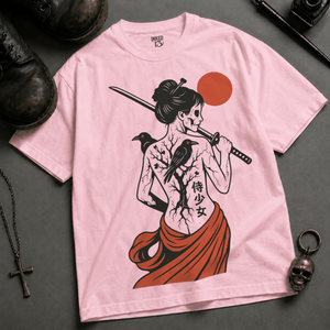 Japanese Gothic Samurai Heavyweight T-shirt - Blossom - XL - Inked 13 Ltd Unisex alternative tattoo apparel