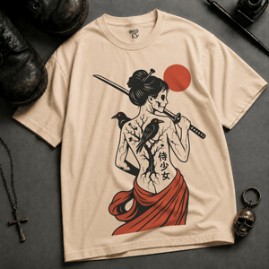 Japanese Gothic Samurai Heavyweight T-shirt - Ivory - XL - Inked 13 Ltd Unisex alternative tattoo apparel