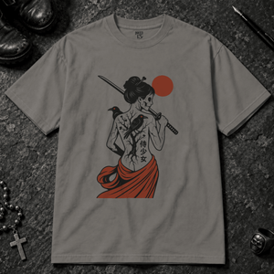 Japanese Gothic Samurai T-shirt - Grey - S - Inked 13 - Unisex alternative tattoo apparel.