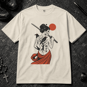 Japanese Gothic Samurai T-shirt - Ivory - S - Inked 13 - Unisex alternative tattoo apparel.