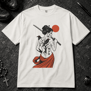 Japanese Gothic Samurai T-shirt - White - S - Inked 13 - Unisex alternative tattoo apparel.