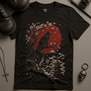 Japanese Wolf Pagoda T-Shirt - Black - S - Inked 13 Ltd Unisex alternative tattoo apparel