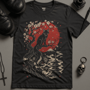 Japanese Wolf Pagoda T-Shirt - Dark Grey - S - Inked 13 Ltd Unisex alternative tattoo apparel