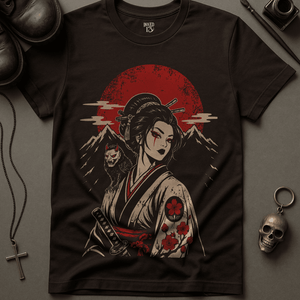 Japanese Woman Oni Crow T-Shirt - Brown - S - Inked 13 Ltd Unisex alternative tattoo apparel