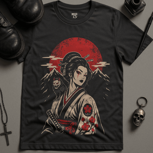 Japanese Woman Oni Crow T-Shirt - Dark Grey - S - Inked 13 Ltd Unisex alternative tattoo apparel