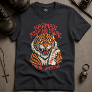 Karma Tiger T-shirt - Graphite - S - Inked 13 Ltd Unisex alternative tattoo apparel