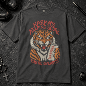 Karma Tiger T-shirt - Graphite - S - Inked 13 - Unisex alternative tattoo apparel.