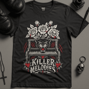 Killer Melodies Panther T-Shirt - Dark Grey - S - Inked 13 Ltd Unisex alternative tattoo apparel