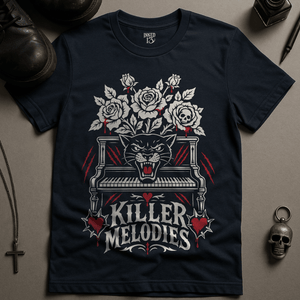Killer Melodies Panther T-Shirt - Navy - S - Inked 13 Ltd Unisex alternative tattoo apparel