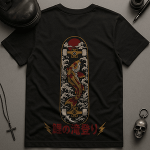 Koi Fish Ghostly Waves T-Shirt - Black - S - Inked 13 Ltd Unisex alternative tattoo apparel