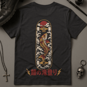 Koi Fish Ghostly Waves T-Shirt - Dark Grey - S - Inked 13 Ltd Unisex alternative tattoo apparel