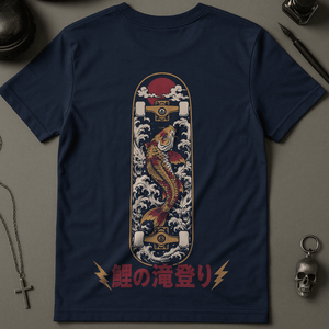 Koi Fish Ghostly Waves T-Shirt - Navy - S - Inked 13 Ltd Unisex alternative tattoo apparel