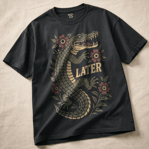 Later Aligator Heavyweight T-shirt - Black - S - Inked 13 Ltd Unisex alternative tattoo apparel