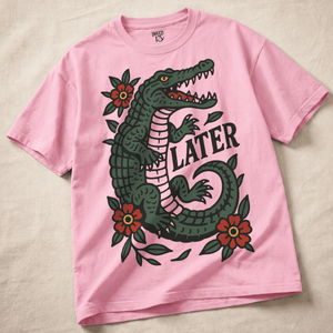 Later Aligator Heavyweight T-shirt - Blossom - XL - Inked 13 Ltd Unisex alternative tattoo apparel
