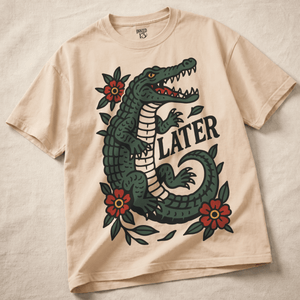 Later Aligator Heavyweight T-shirt - Ivory - XL - Inked 13 Ltd Unisex alternative tattoo apparel