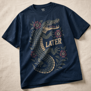 Later Aligator Heavyweight T-shirt - True Navy - S - Inked 13 Ltd Unisex alternative tattoo apparel