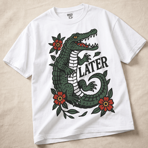 Later Aligator Heavyweight T-shirt - White - S - Inked 13 Ltd Unisex alternative tattoo apparel