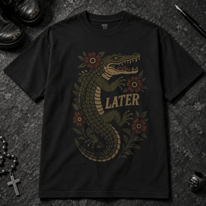 Later Alligator T-shirt - Black - S - Inked 13 - Unisex alternative tattoo apparel.