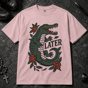 Later Alligator T-shirt - Blossom - S - Inked 13 - Unisex alternative tattoo apparel.