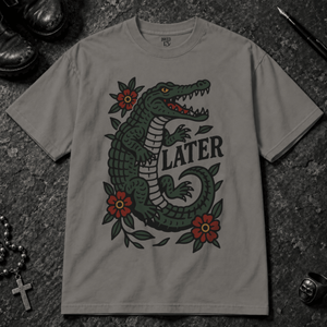 Later Alligator T-shirt - Grey - S - Inked 13 - Unisex alternative tattoo apparel.