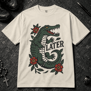 Later Alligator T-shirt - Ivory - S - Inked 13 - Unisex alternative tattoo apparel.