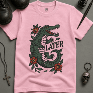 Later Alligator T-shirt (New Style) - Blossom - S - Inked 13 Ltd Unisex alternative tattoo apparel
