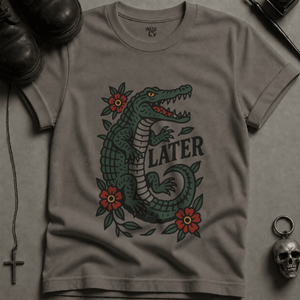 Later Alligator T-shirt (New Style) - Grey - S - Inked 13 Ltd Unisex alternative tattoo apparel