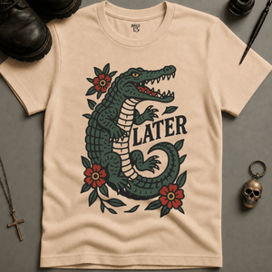 Later Alligator T-shirt (New Style) - Ivory - S - Inked 13 Ltd Unisex alternative tattoo apparel