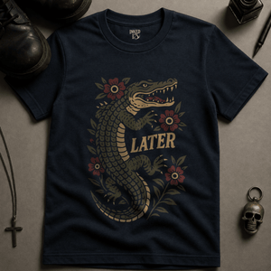 Later Alligator T-shirt (New Style) - True Navy - S - Inked 13 Ltd Unisex alternative tattoo apparel
