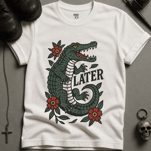 Later Alligator T-shirt (New Style) - White - S - Inked 13 Ltd Unisex alternative tattoo apparel