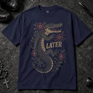 Later Alligator T-shirt - True Navy - S - Inked 13 - Unisex alternative tattoo apparel.