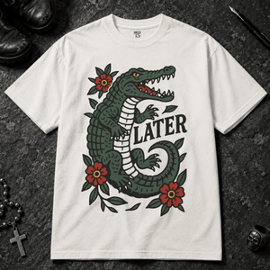 Later Alligator T-shirt - White - S - Inked 13 - Unisex alternative tattoo apparel.