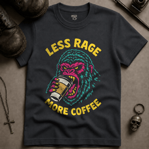 Less Rage More Coffee (New Style) T-shirt - Graphite - S - Inked 13 Ltd Unisex alternative tattoo apparel