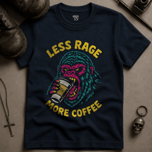 Less Rage More Coffee (New Style) T-shirt - True Navy - S - Inked 13 Ltd Unisex alternative tattoo apparel