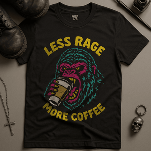 Less Rage More Coffee T-Shirt - Black - S - Inked 13 Ltd Unisex alternative tattoo apparel