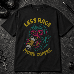 Less Rage More Coffee T-shirt - Black - S - Inked 13 - Unisex alternative tattoo apparel.