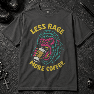 Less Rage More Coffee T-shirt - Graphite - S - Inked 13 - Unisex alternative tattoo apparel.