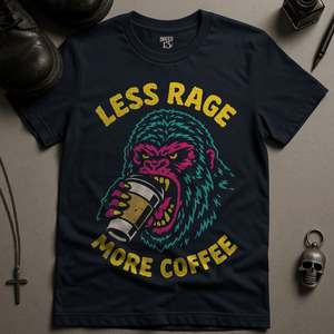 Less Rage More Coffee T-Shirt - Navy - S - Inked 13 Ltd Unisex alternative tattoo apparel