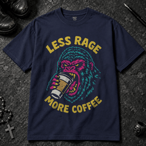 Less Rage More Coffee T-shirt - True Navy - S - Inked 13 - Unisex alternative tattoo apparel.