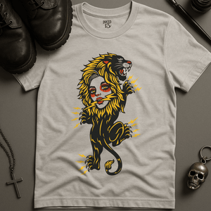 Lightning Lion Woman T-Shirt - Ash - S - Inked 13 Ltd