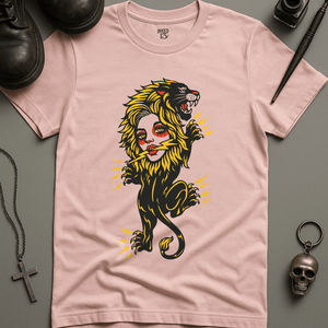 Lightning Lion Woman T-Shirt - Soft Pink - S - Inked 13 Ltd