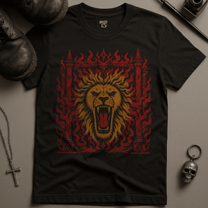 Lion Fiery Gates T-Shirt - Black - S - Inked 13 Ltd Unisex alternative tattoo apparel