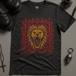 Lion Fiery Gates T-Shirt - Dark Grey - S - Inked 13 Ltd Unisex alternative tattoo apparel