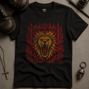 Lion Fiery Gates T-shirt (New Style) - Black - S - Inked 13 Ltd Unisex alternative tattoo apparel