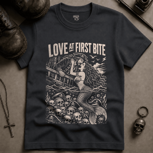 Love At First Bite (New Style) T-shirt - Graphite - S - Inked 13 Ltd Unisex alternative tattoo apparel