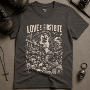 Love At First Bite (New Style) T-shirt - Pepper - S - Inked 13 Ltd Unisex alternative tattoo apparel